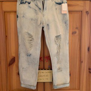 CHELSEA & VIOLET DISTRESSED FADED BLUE DENIM CROP JEANS, SZ. 30 NWT
